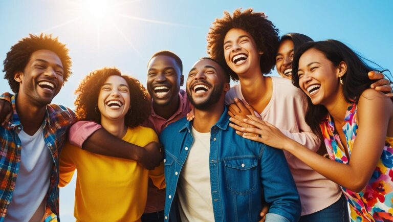 Grupo de amigos disfrutando de felicidad y armonia en un día soleado