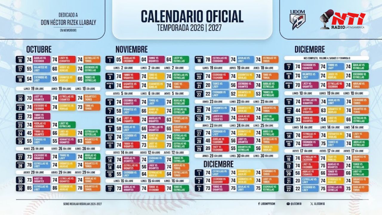 LIDOM aprobó el calendario oficial de la temporada 2026-27 LIDOM aprobó el calendario oficial de la temporada 2026-27